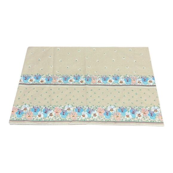 Vintage 1970s Pansy Tan Floral Set Twin 2 Pillowcases Fitted Flat Sheet Pansies - Picture 5 of 16